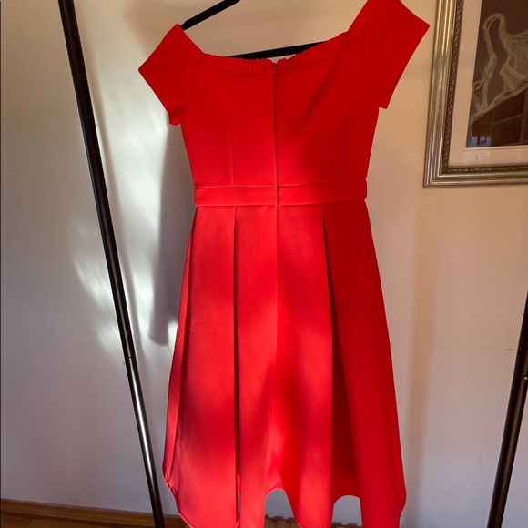 💃 Asos Off The Shoulder Sweetheart Bardot Red Prom A-line Full Skirt Dress - Picture 4 of 11